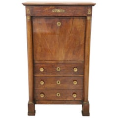19th Century Italian Empire Walnut Secretaire with Gilded Bronze