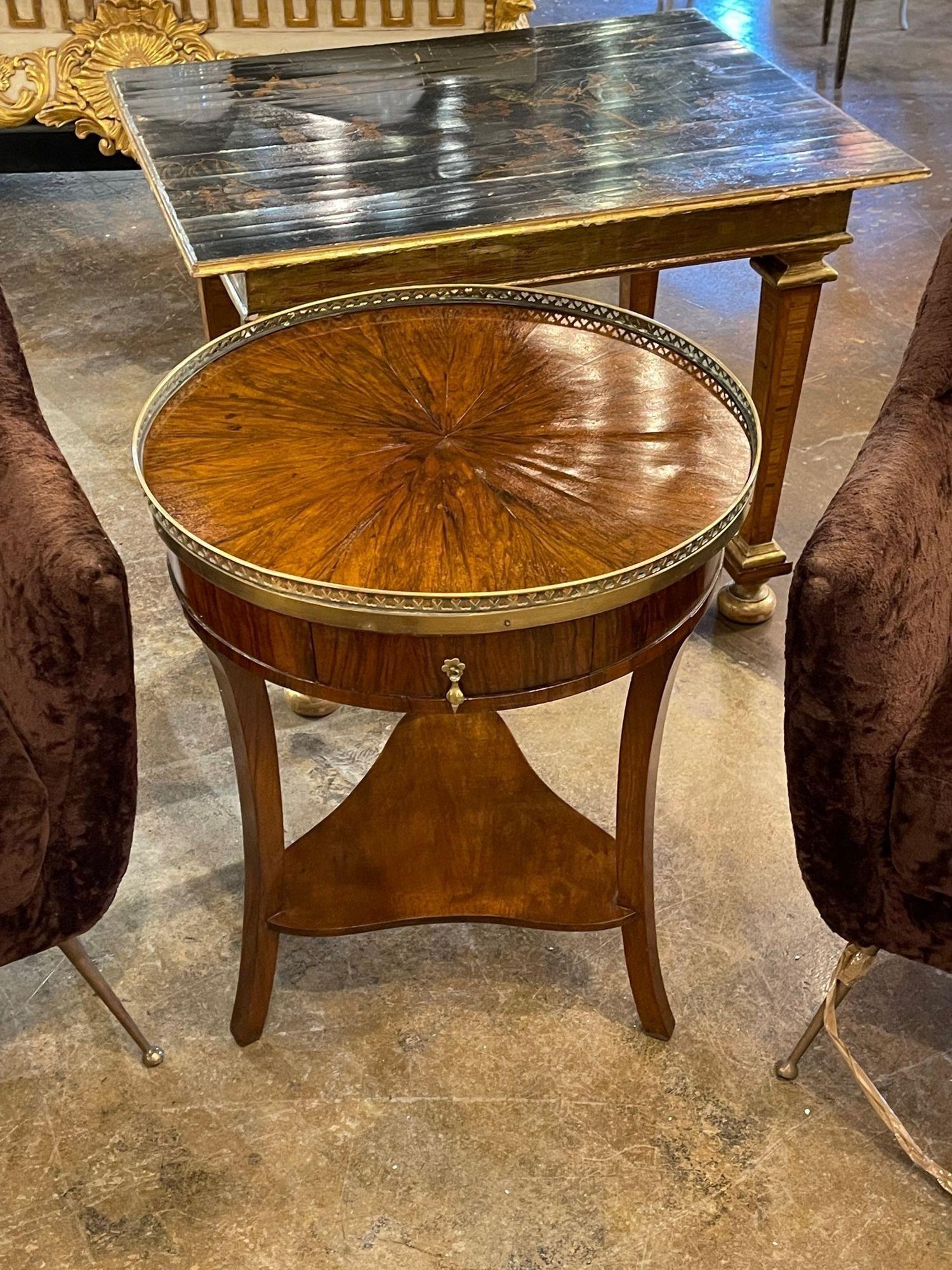 19th Century Italian Empire Walnut Side Table with Brass Gallery In Good Condition For Sale In Dallas, TX