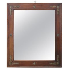 19th Century Italian Empire Walnut Wall Mirror with Gilded Bronze Decorations