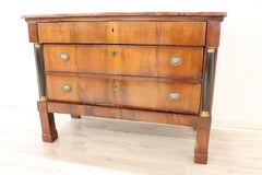 19th Century Italian Empire Walnut Wood Commode or Chest of Drawer