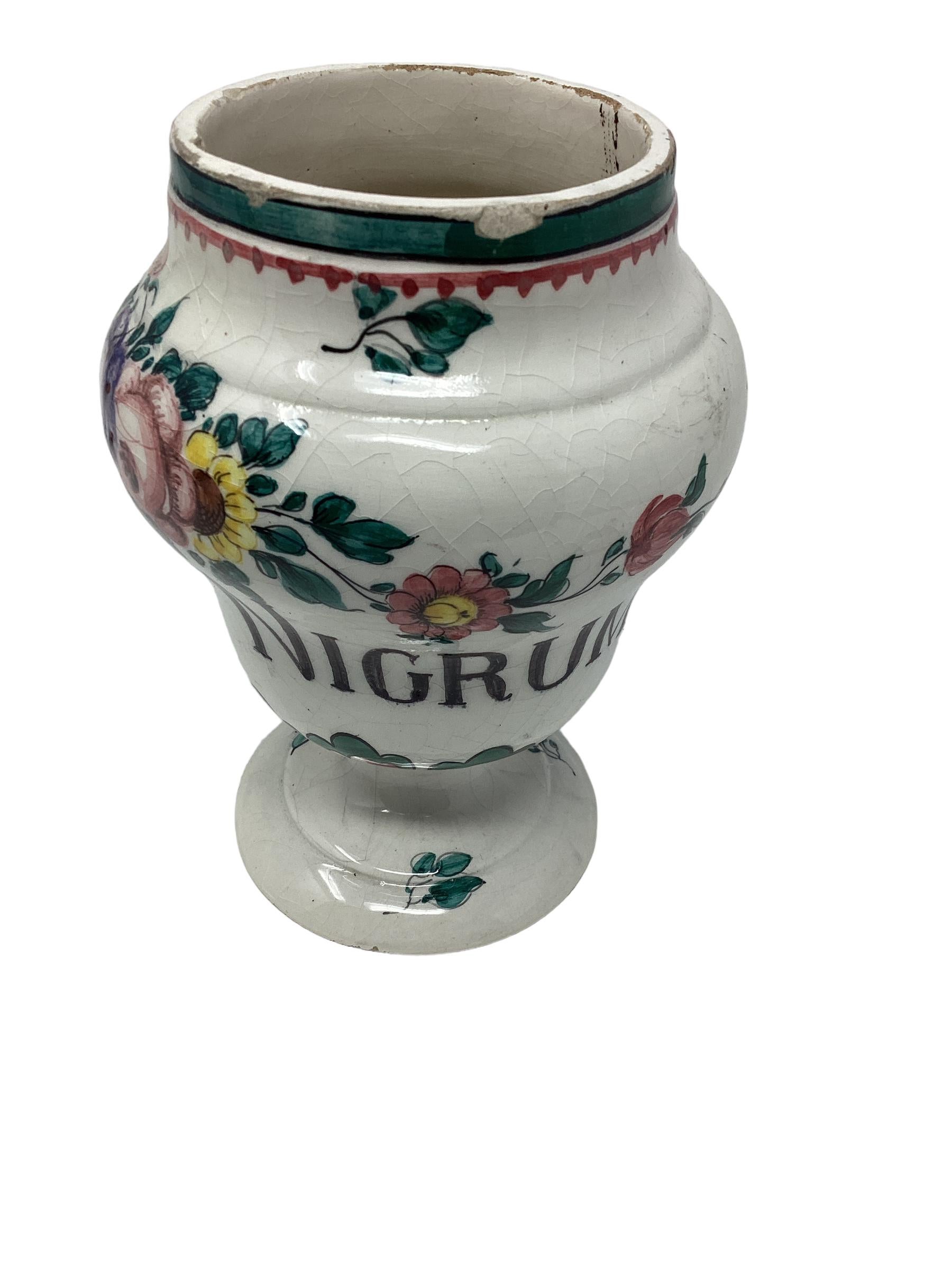 19th Century Italian Faience Floral Decorated Apothecary Jars For Sale 5