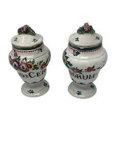 19th Century Italian Faience Floral Decorated Apothecary Jars