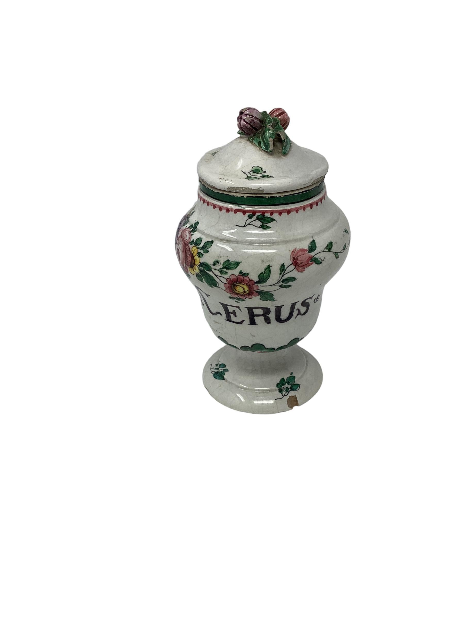 Baroque 19th Century Italian Faience Floral Decorated Apothecary Jars For Sale