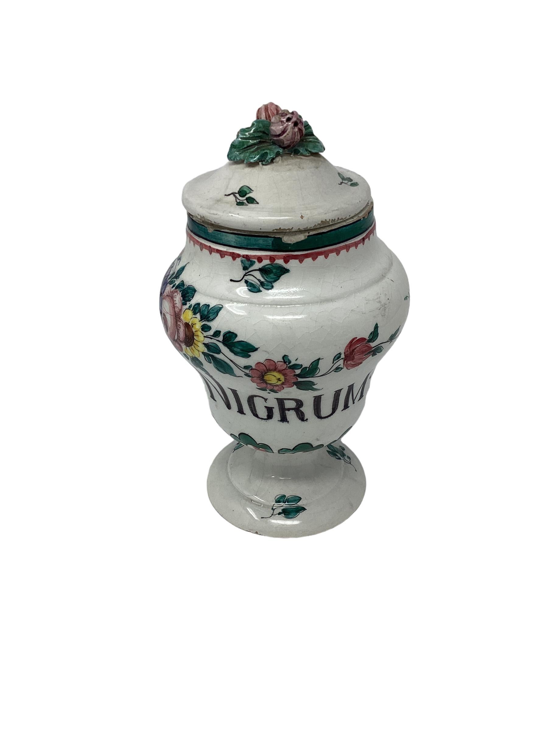 19th Century Italian Faience Floral Decorated Apothecary Jars In Good Condition For Sale In Chapel Hill, NC