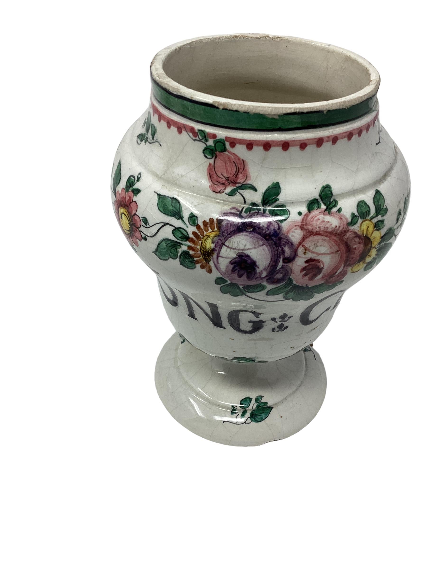 19th Century Italian Faience Floral Decorated Apothecary Jars For Sale 2