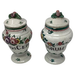 Italienische Fayence-Apothekergefäße mit Blumendekor aus dem 19. Jahrhundert