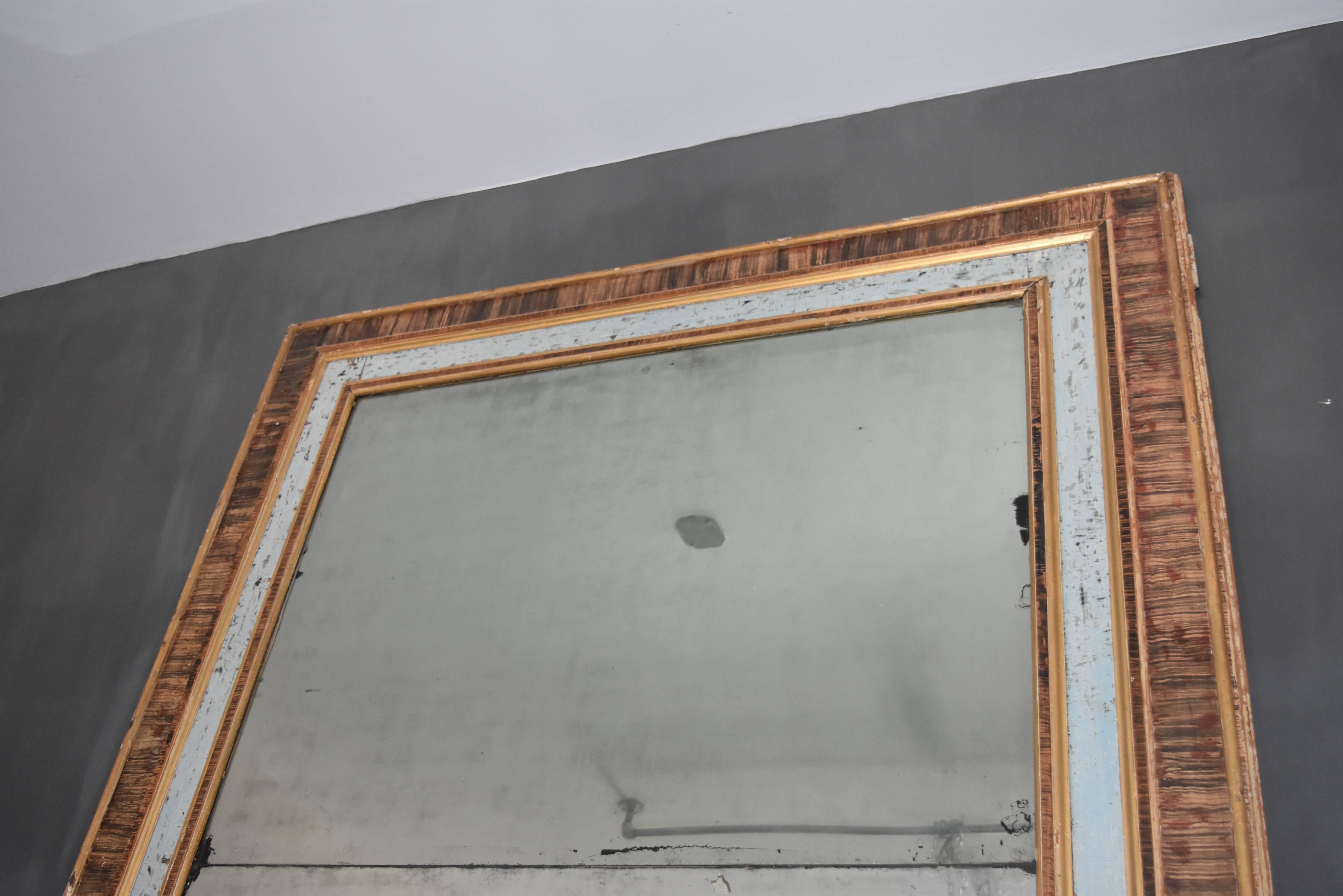 19th Century Italian Faux Marble Painted Framed Mirror with Original Glass For Sale 4