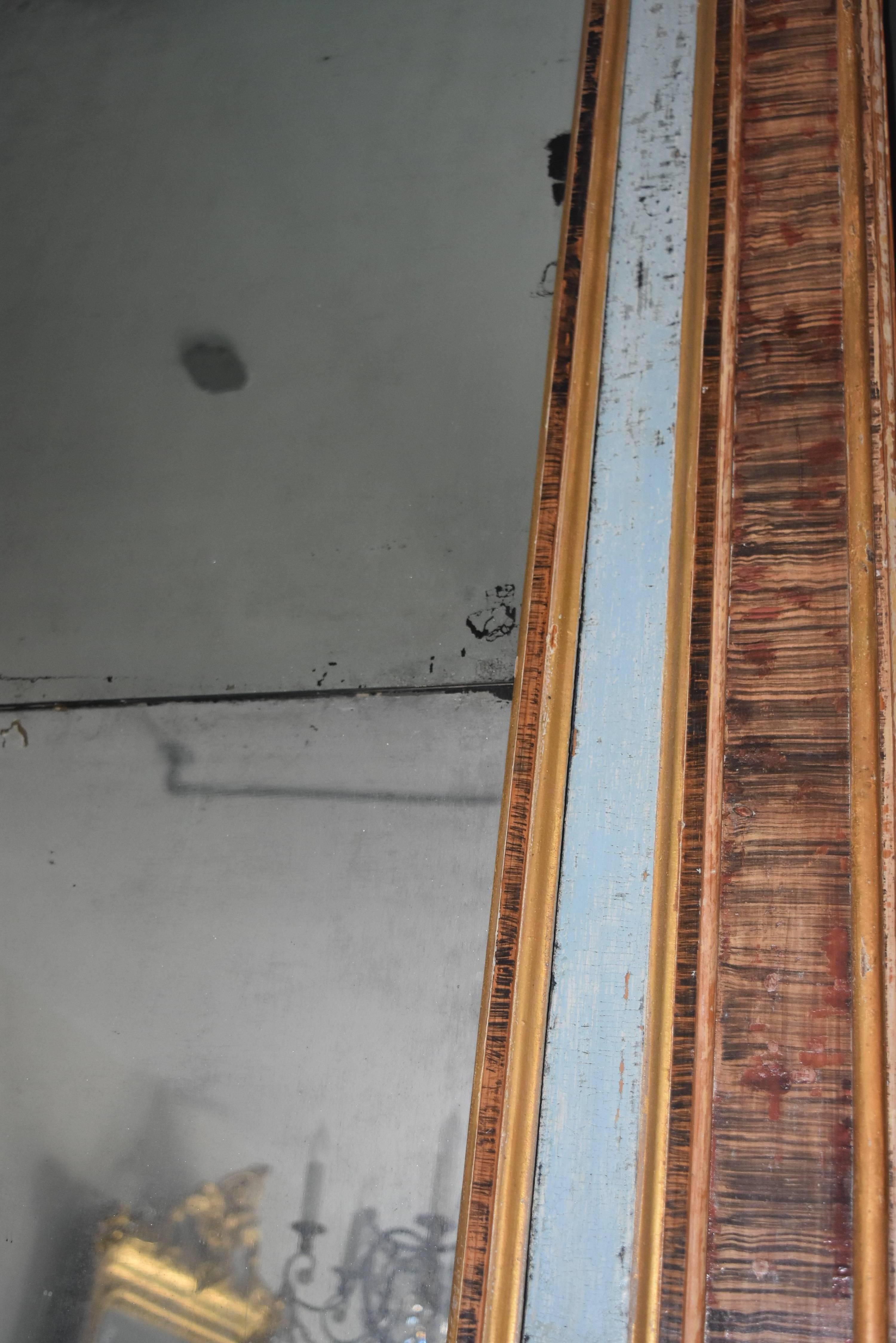 Hand-Painted 19th Century Italian Faux Marble Painted Framed Mirror with Original Glass