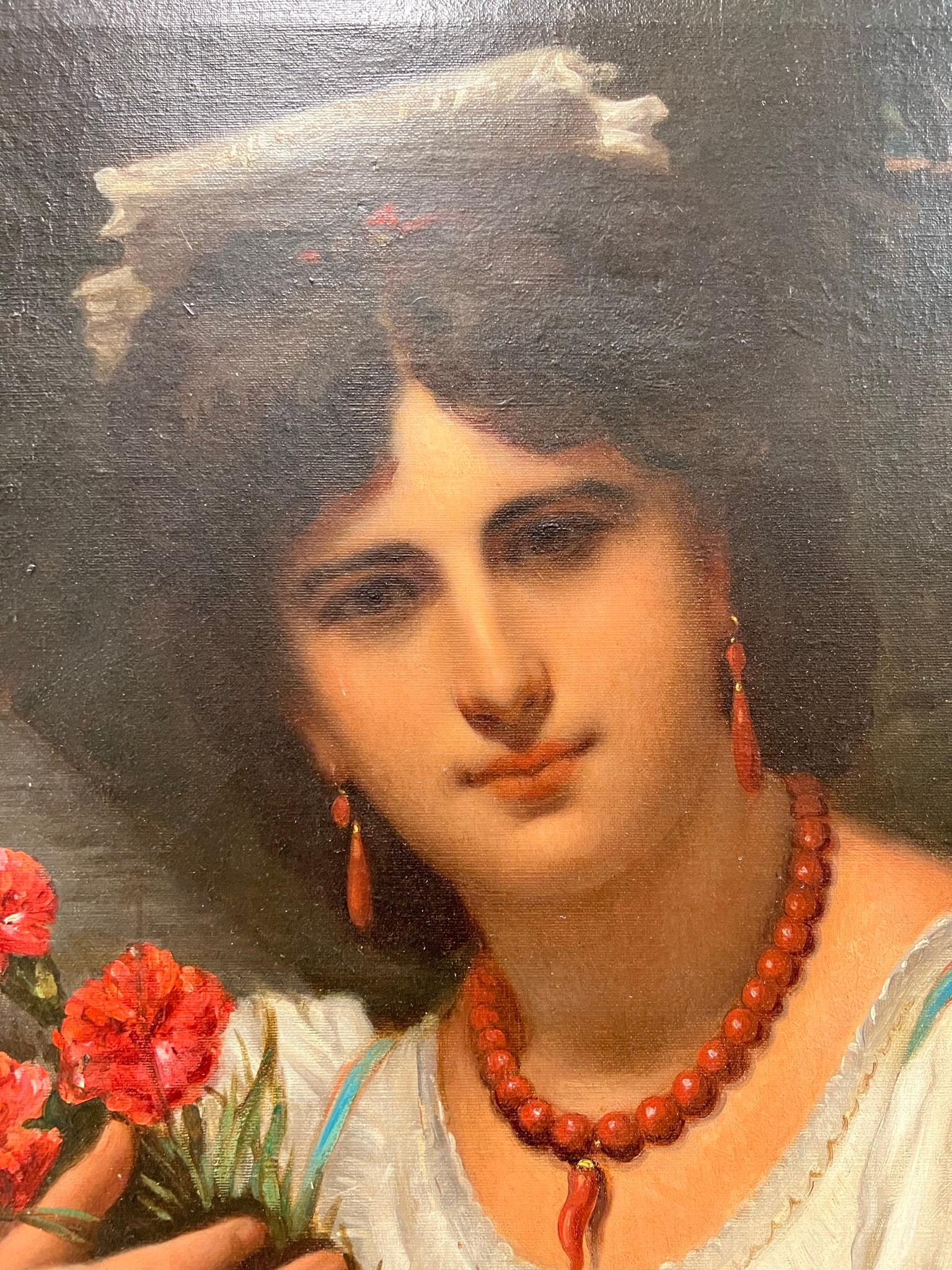 French 19th Century Italian Female Portrait Oil Painting by Pierre de Coninck