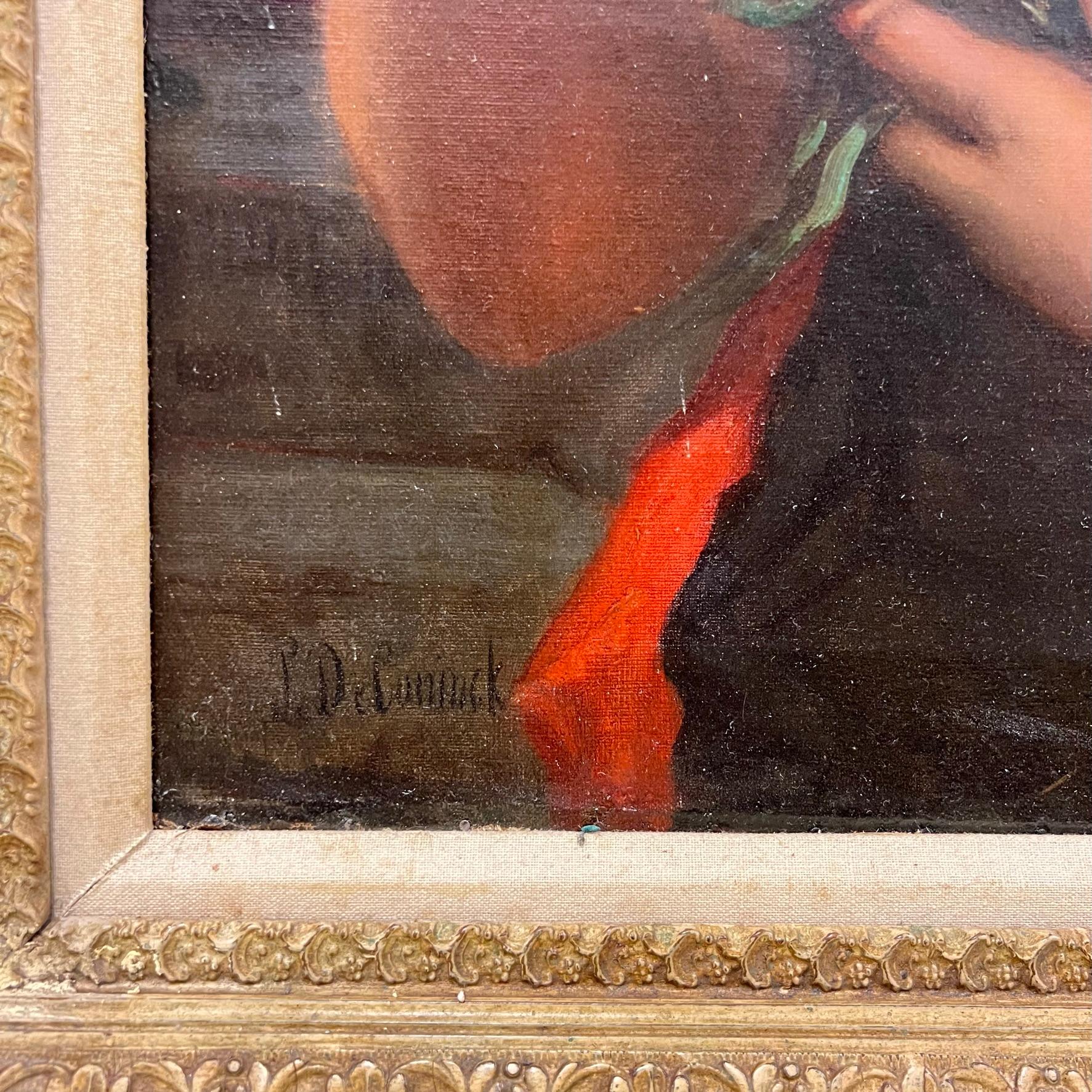 Hand-Painted 19th Century Italian Female Portrait Oil Painting by Pierre de Coninck