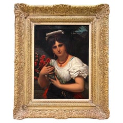 19th Century Italian Female Portrait Oil Painting by Pierre de Coninck