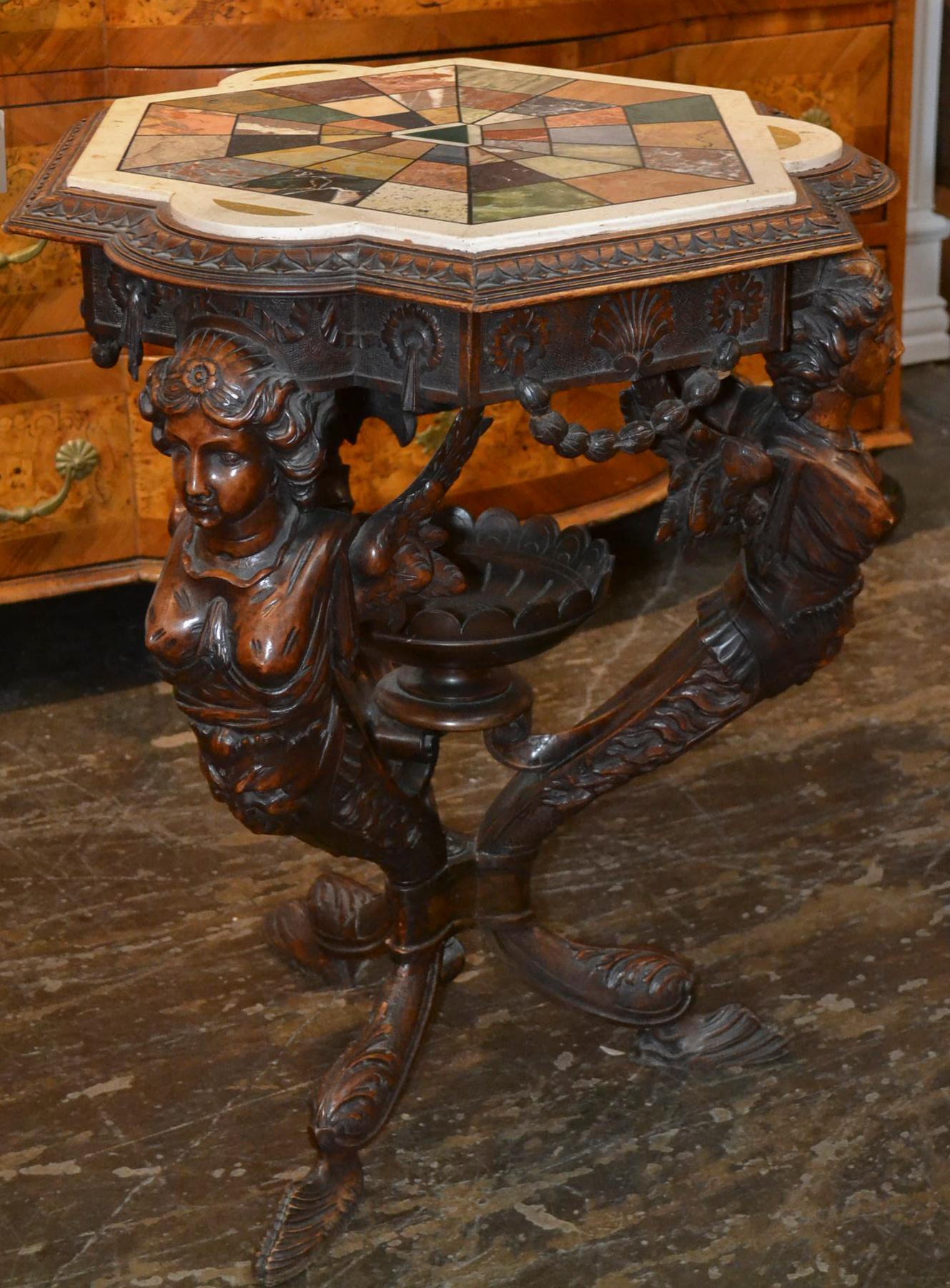 Mid-19th Century 19th Century Italian Figural Side Table with Specimen Marble