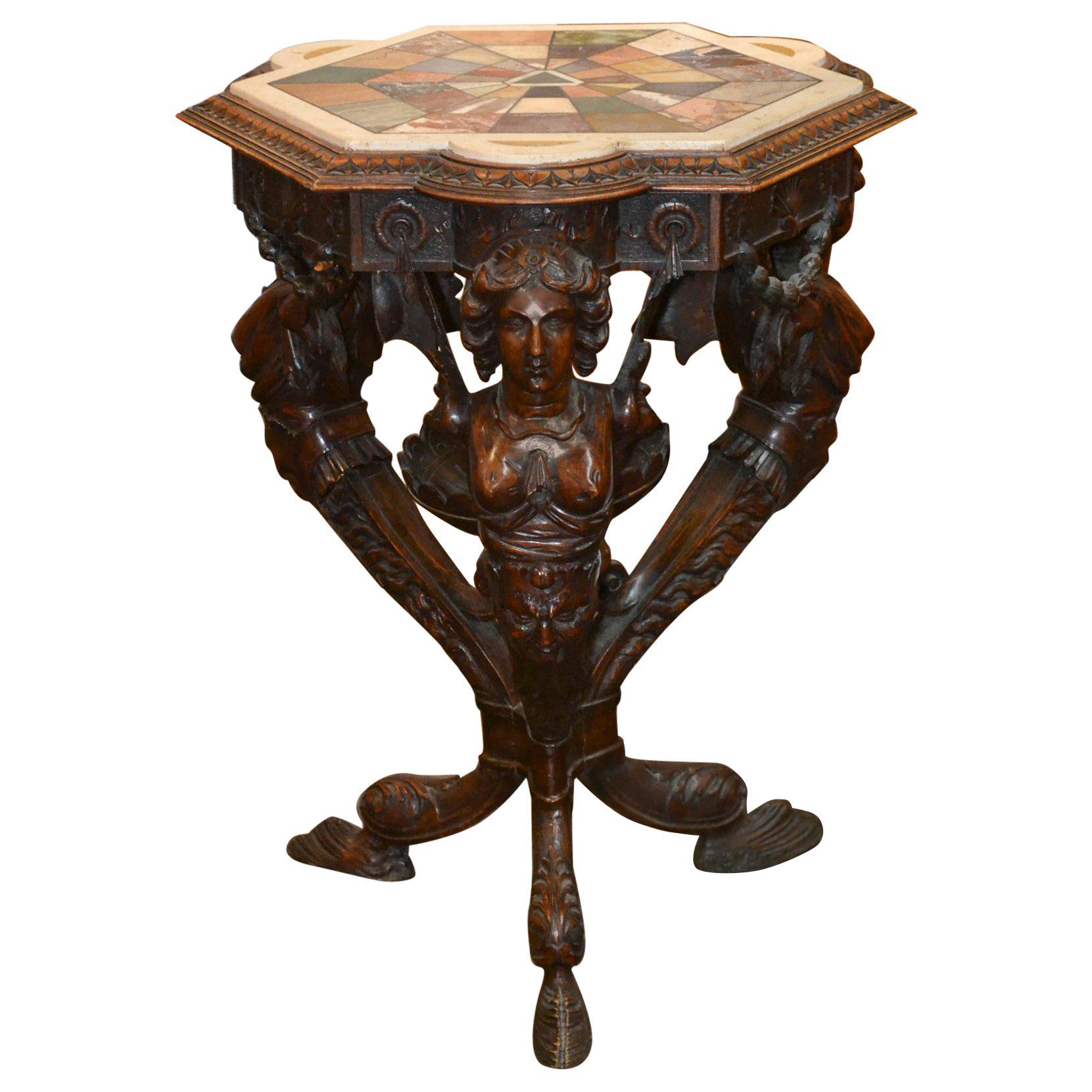 19th Century Italian Figural Side Table with Specimen Marble