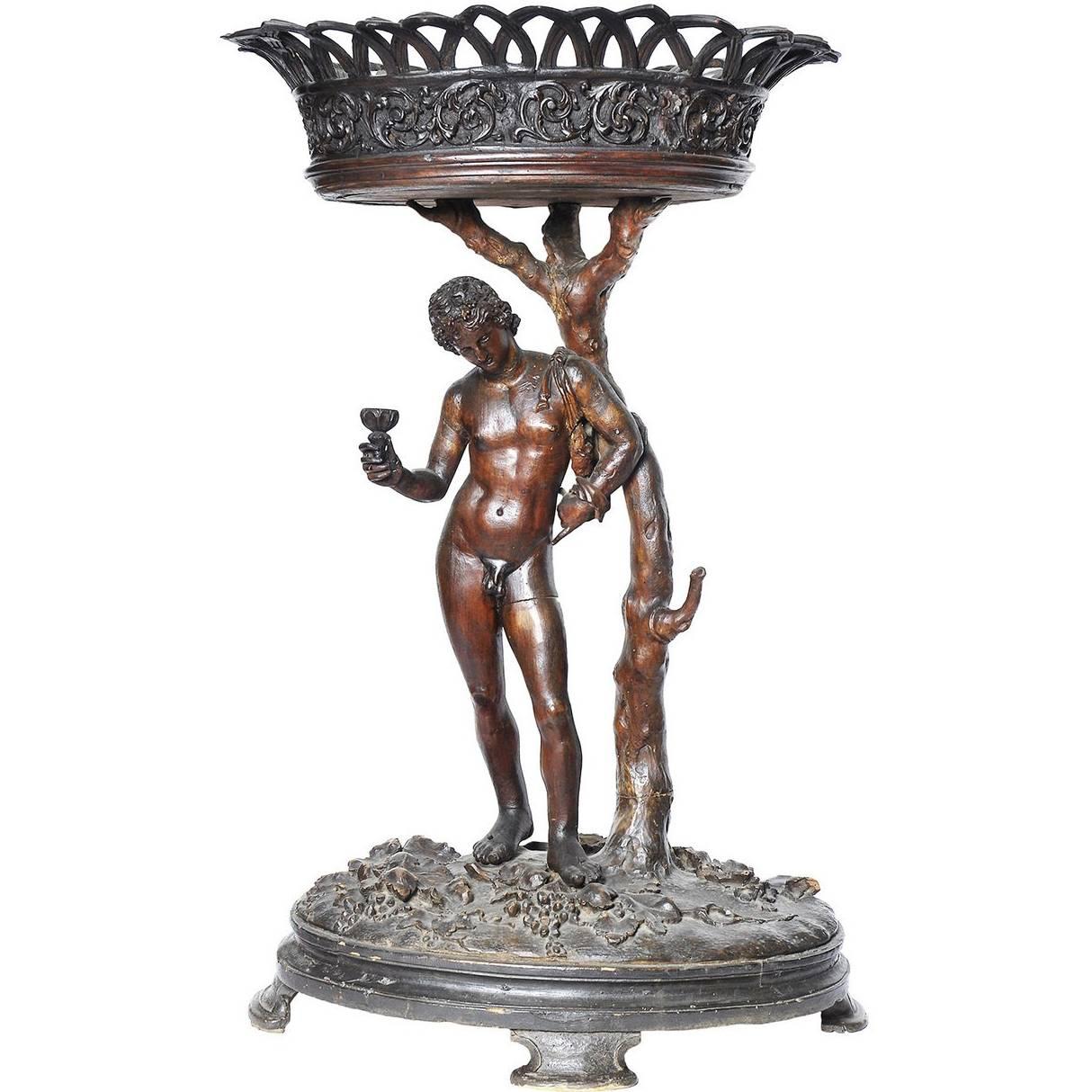 A 19th Century Italian Figural Walnut Centrepiece of Dionysos For Sale