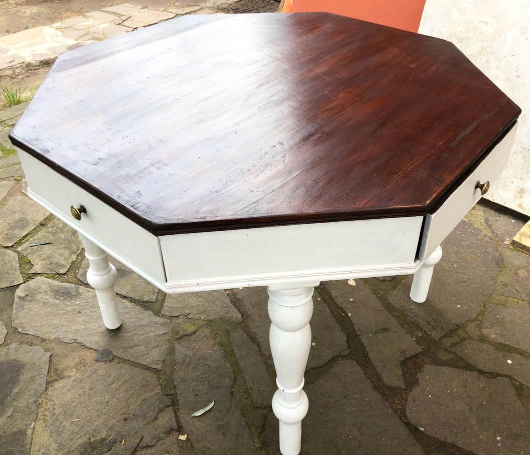 Original antique table, octagonal in shape, very rare in design and color. 
It has four drawers with Florentine type paper inside.
Very comfortable for eight people.


They will be delivered in a specific wooden case for export, packed in bubble