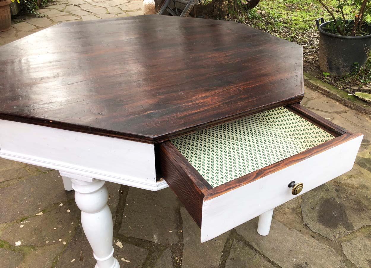 Italian Fir Octagonal Table Special Design Restored Wax Polished For Sale 2