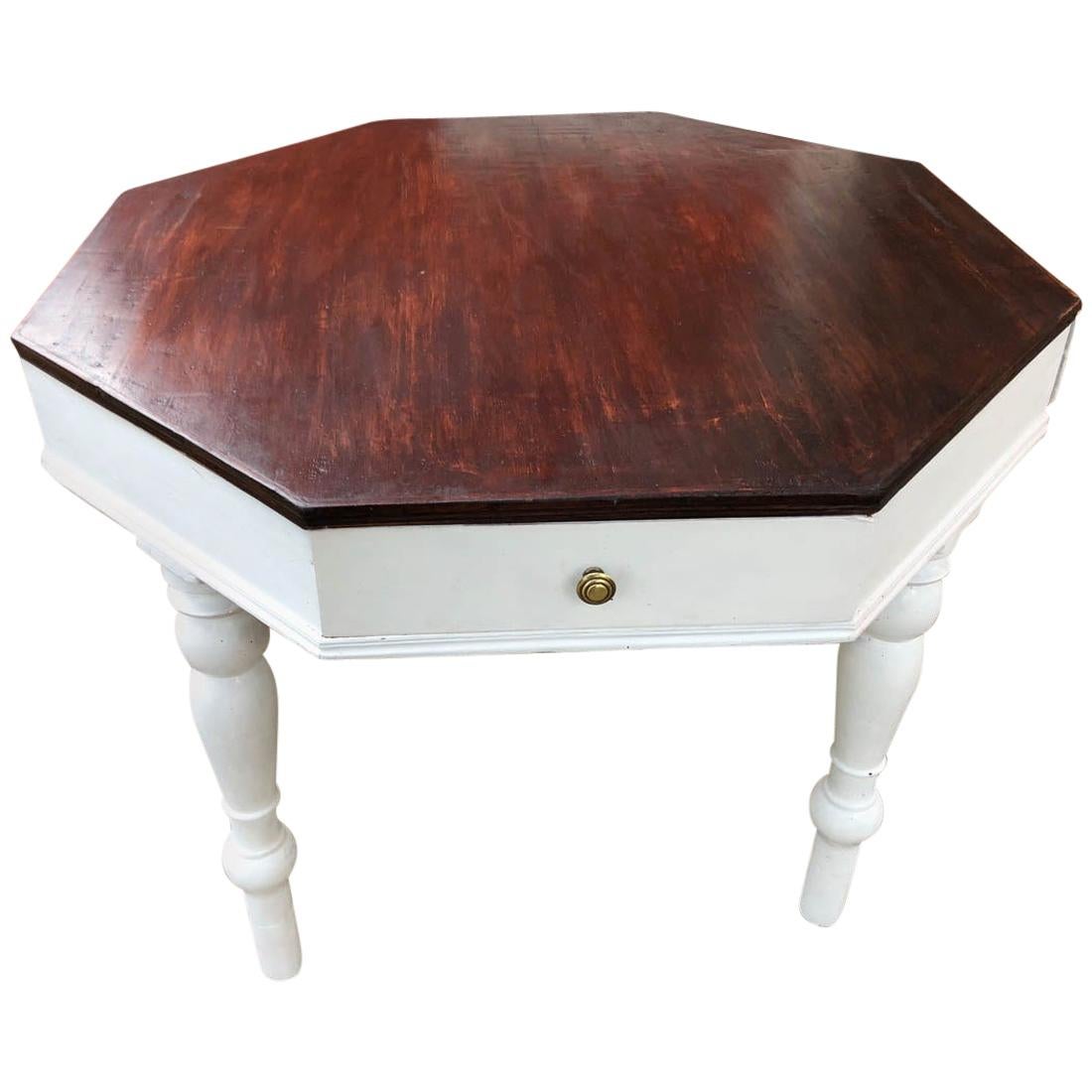  Italian Fir Octagonal Table Special Design Restored Wax Polished For Sale