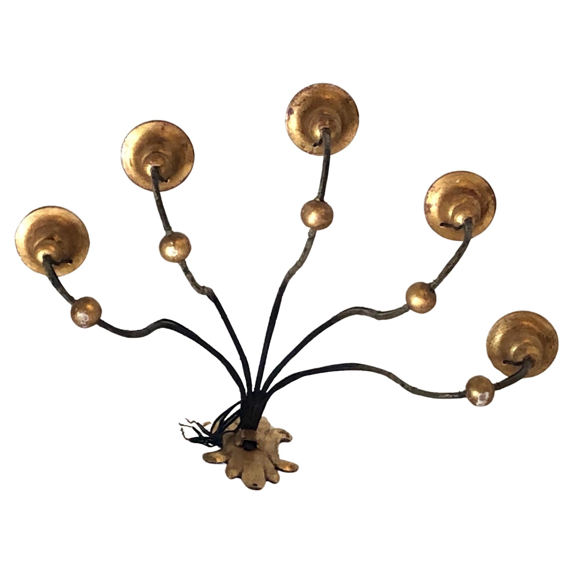 19th Century Italian Five-light  Iron Sconce Large Tuscan Wall Candelabra