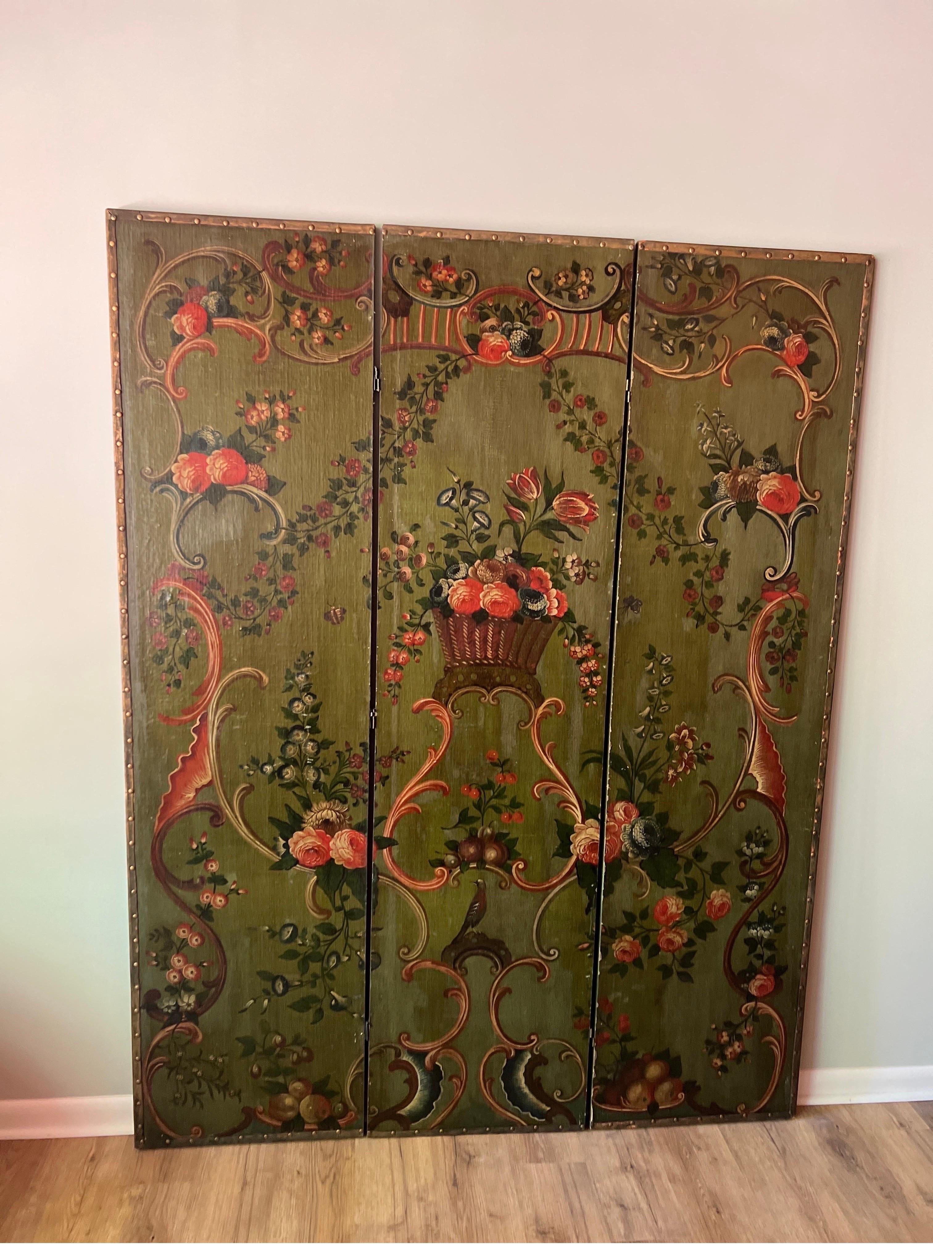 antique hand painted room divider