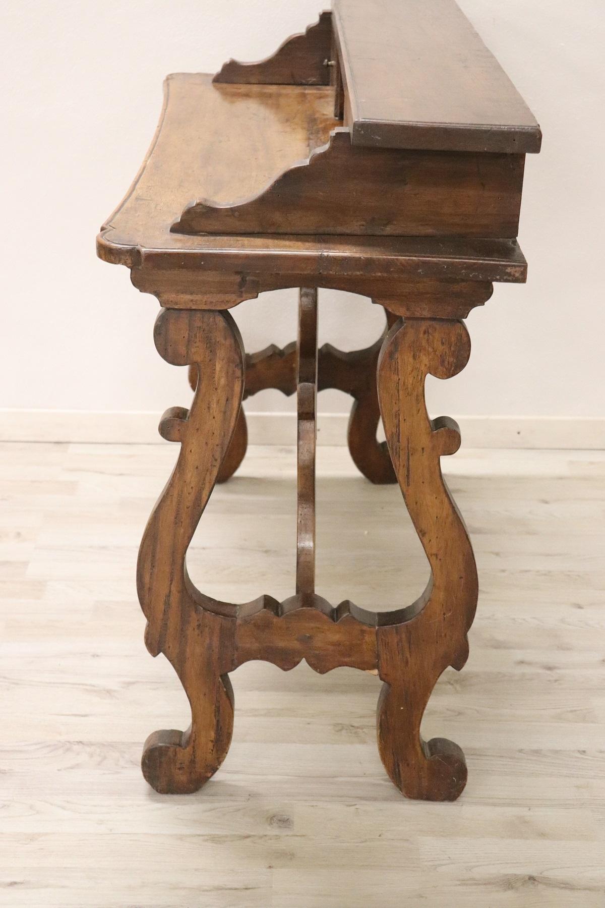 19th Century Italian Florence Renaissance Style Walnut Writing Desk, Lyre Legs 7
