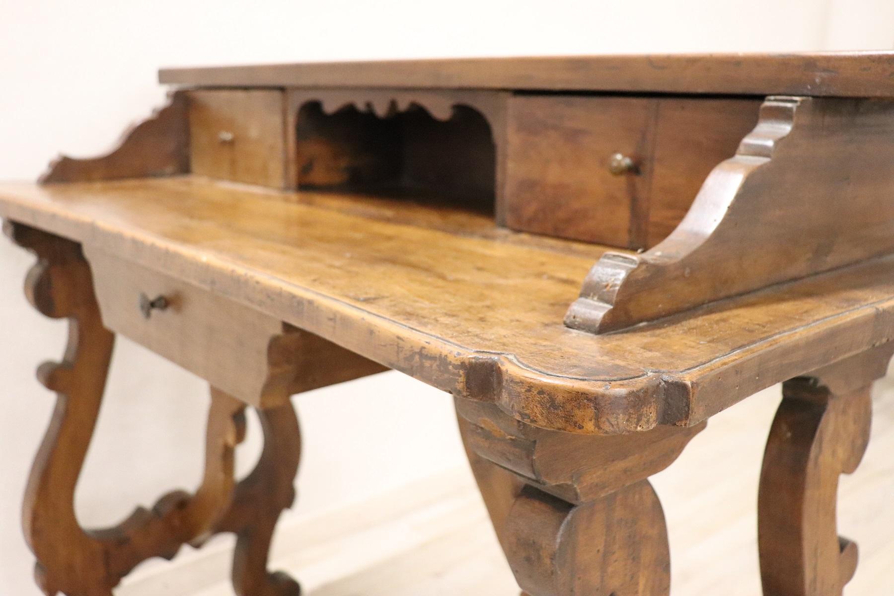 19th Century Italian Florence Renaissance Style Walnut Writing Desk, Lyre Legs 8