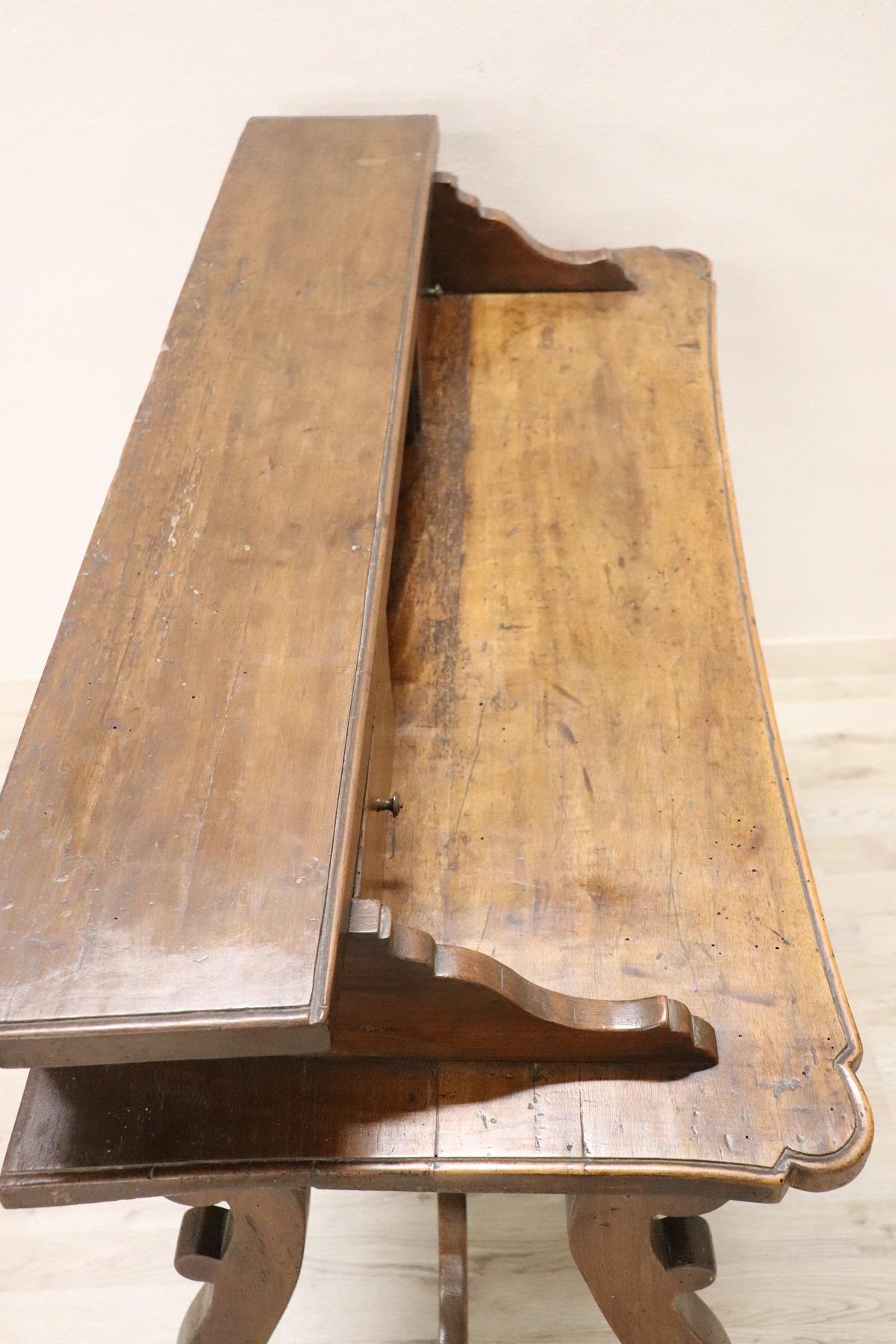 19th Century Italian Florence Renaissance Style Walnut Writing Desk, Lyre Legs 3