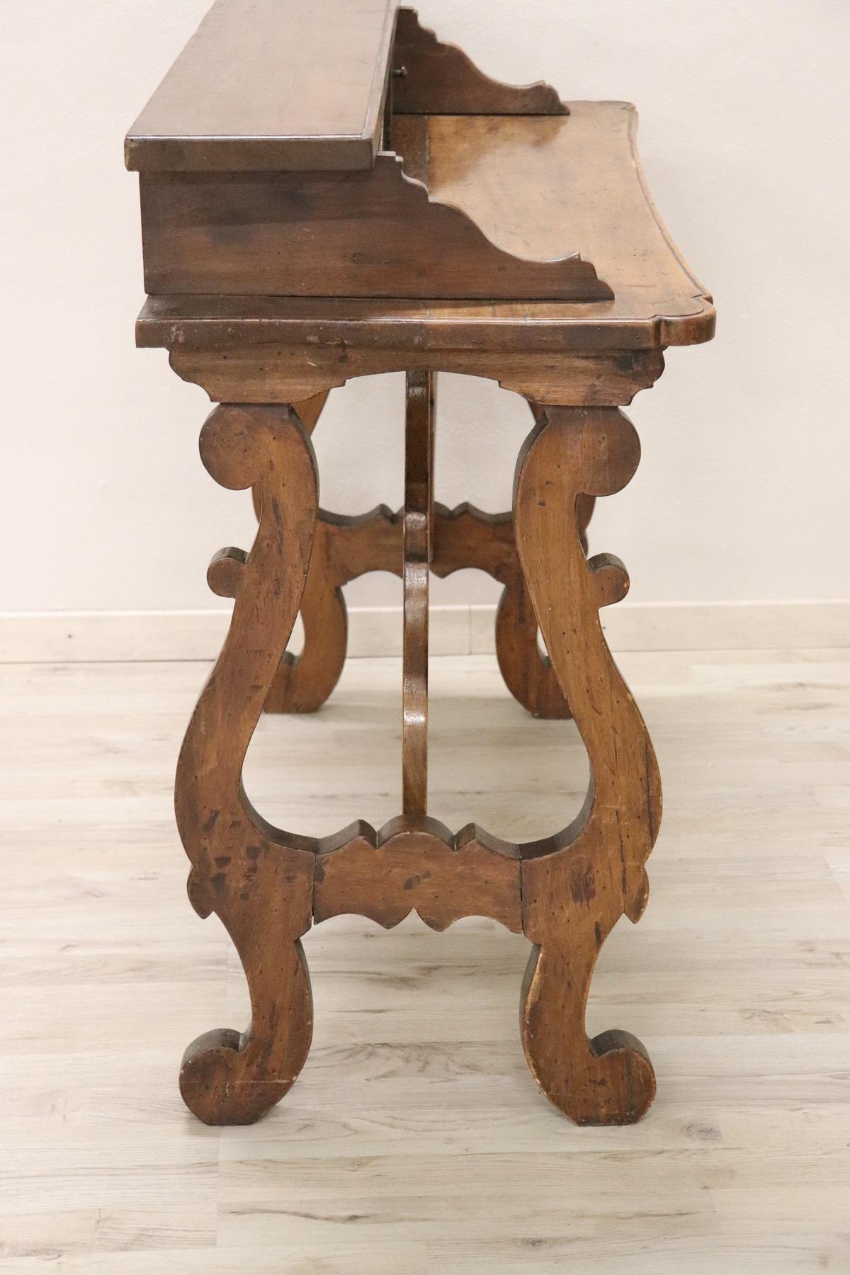 19th Century Italian Florence Renaissance Style Walnut Writing Desk, Lyre Legs 4