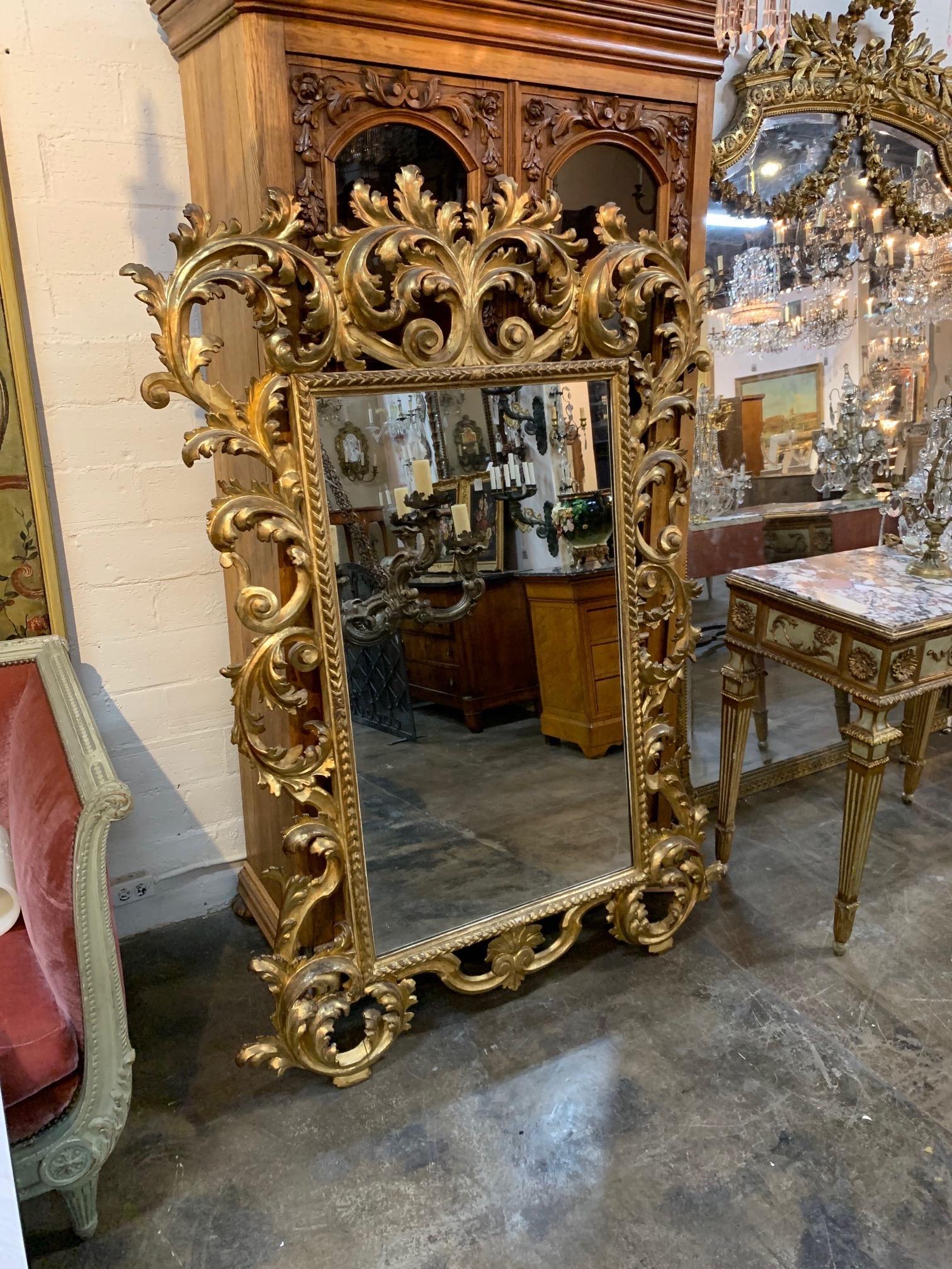 19th Century Italian Florentine Carved and Giltwood Mirror For Sale 2