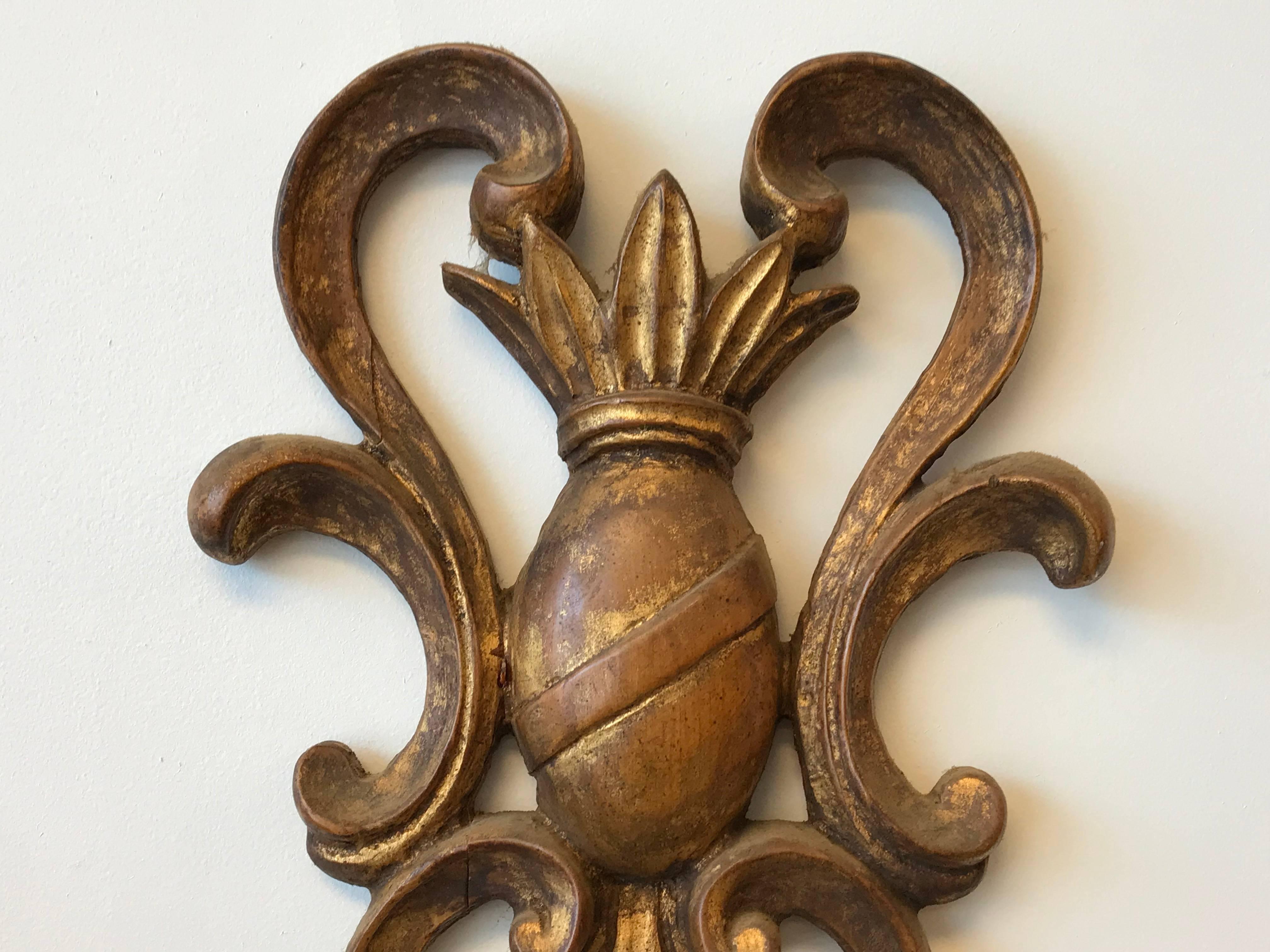 Gilt 19th Century Italian Florentine Crest Motif Candlestick Wall Sconce
