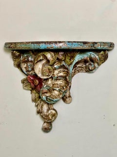 19th Century Italian Florentine Hand-Carved Painted Wood Wall Bracket Shelves