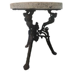 Table d'appoint en fer forgé et pierre de Gueridon du 19e siècle (Italie)