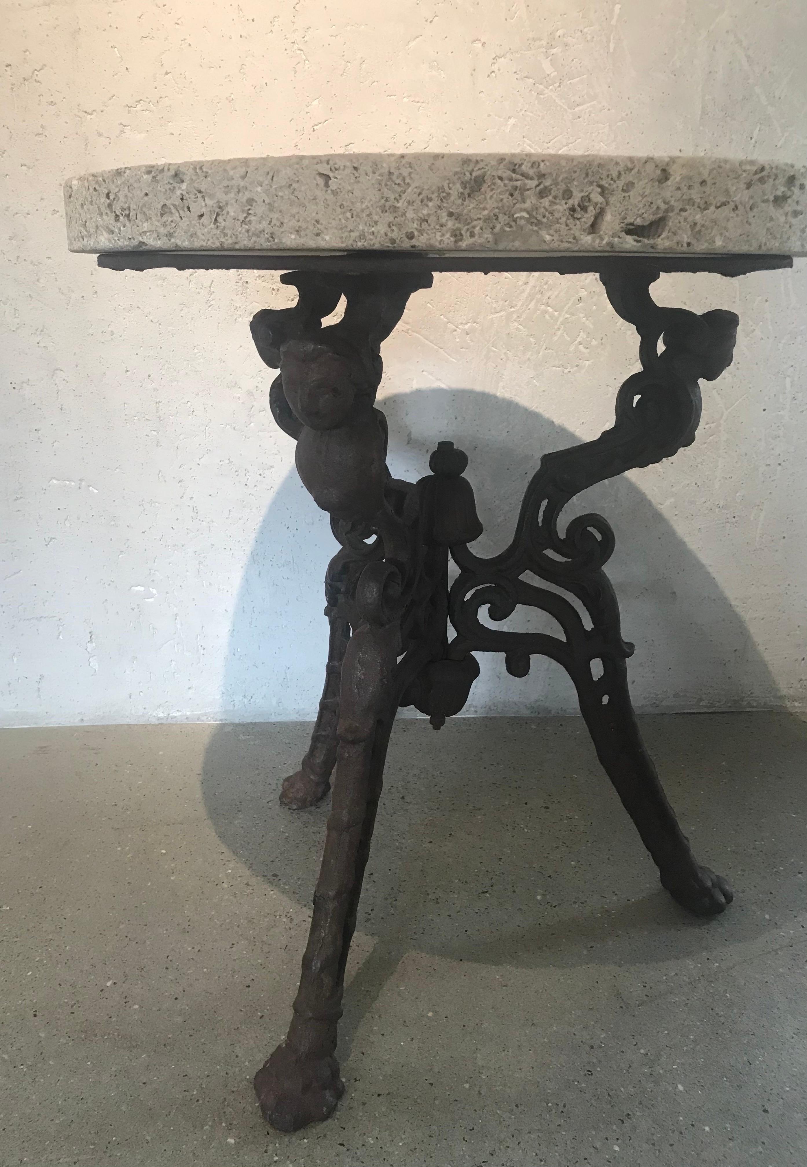 19th Century Italian Forged Iron/ Rugged Gueridon Stone Top Side Table Garden  For Sale 5