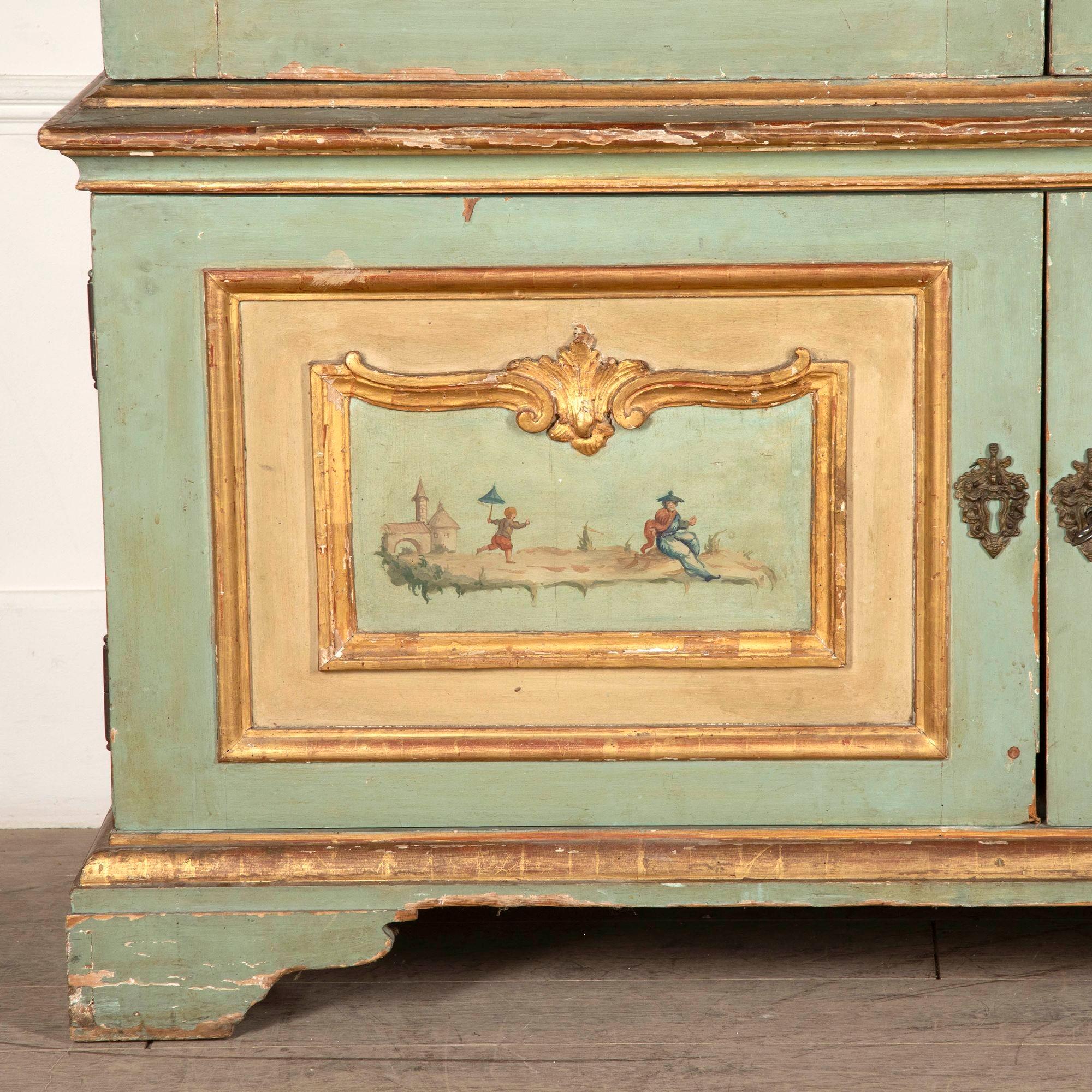 Country 19th Century Italian Four Door Painted Cupboard For Sale