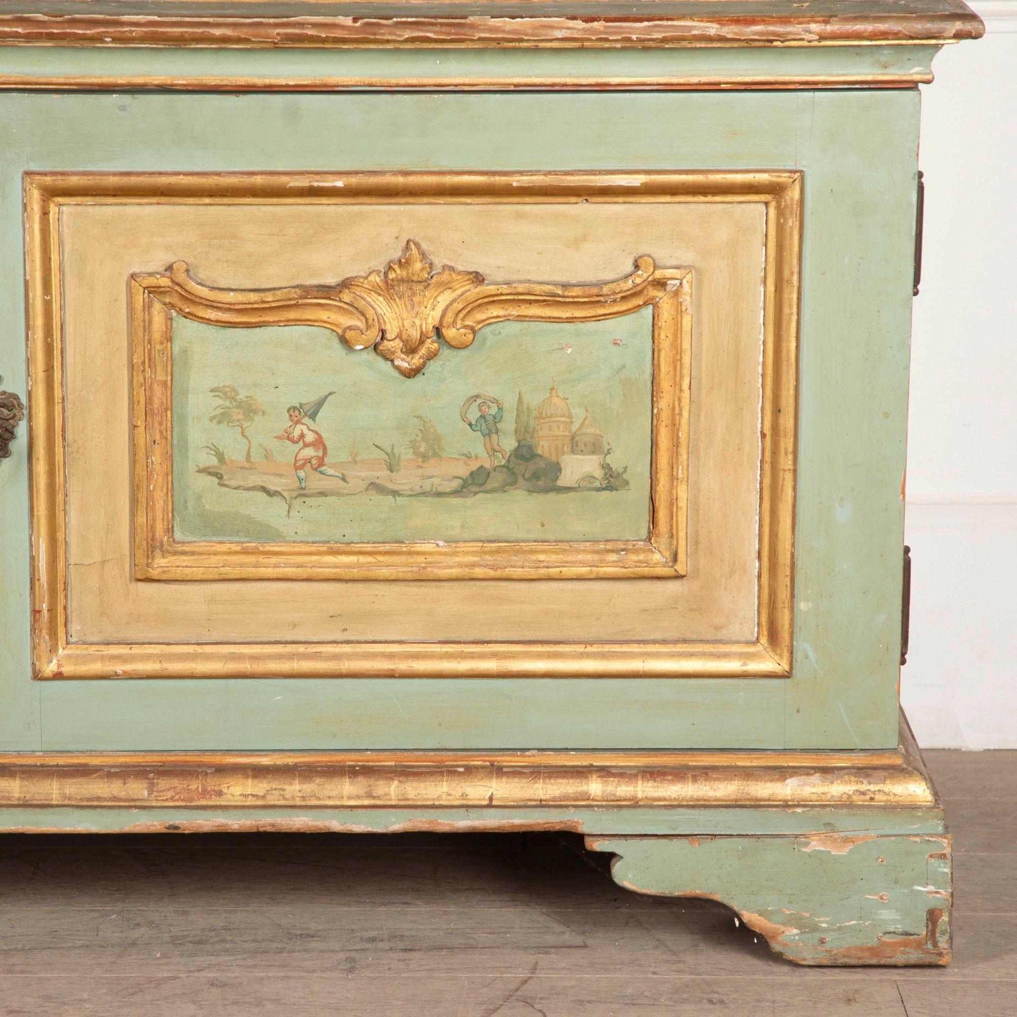19th Century Italian Four Door Painted Cupboard In Fair Condition For Sale In Gloucestershire, GB