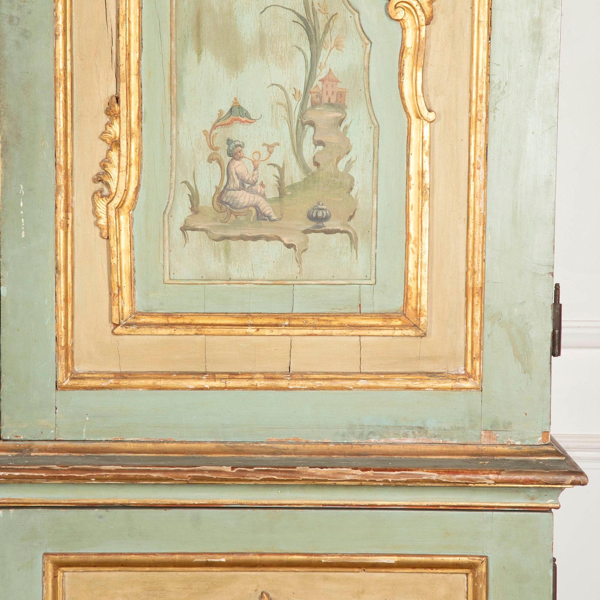 Giltwood 19th Century Italian Four Door Painted Cupboard For Sale