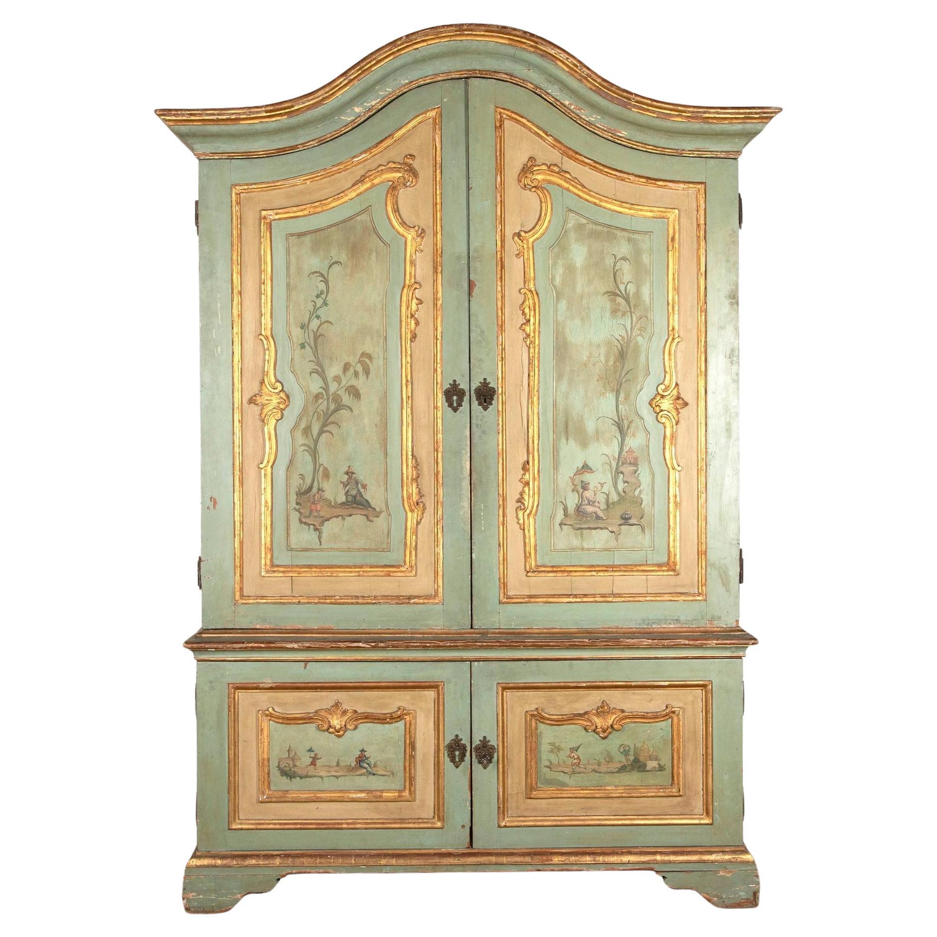 19th Century Italian Four Door Painted Cupboard For Sale