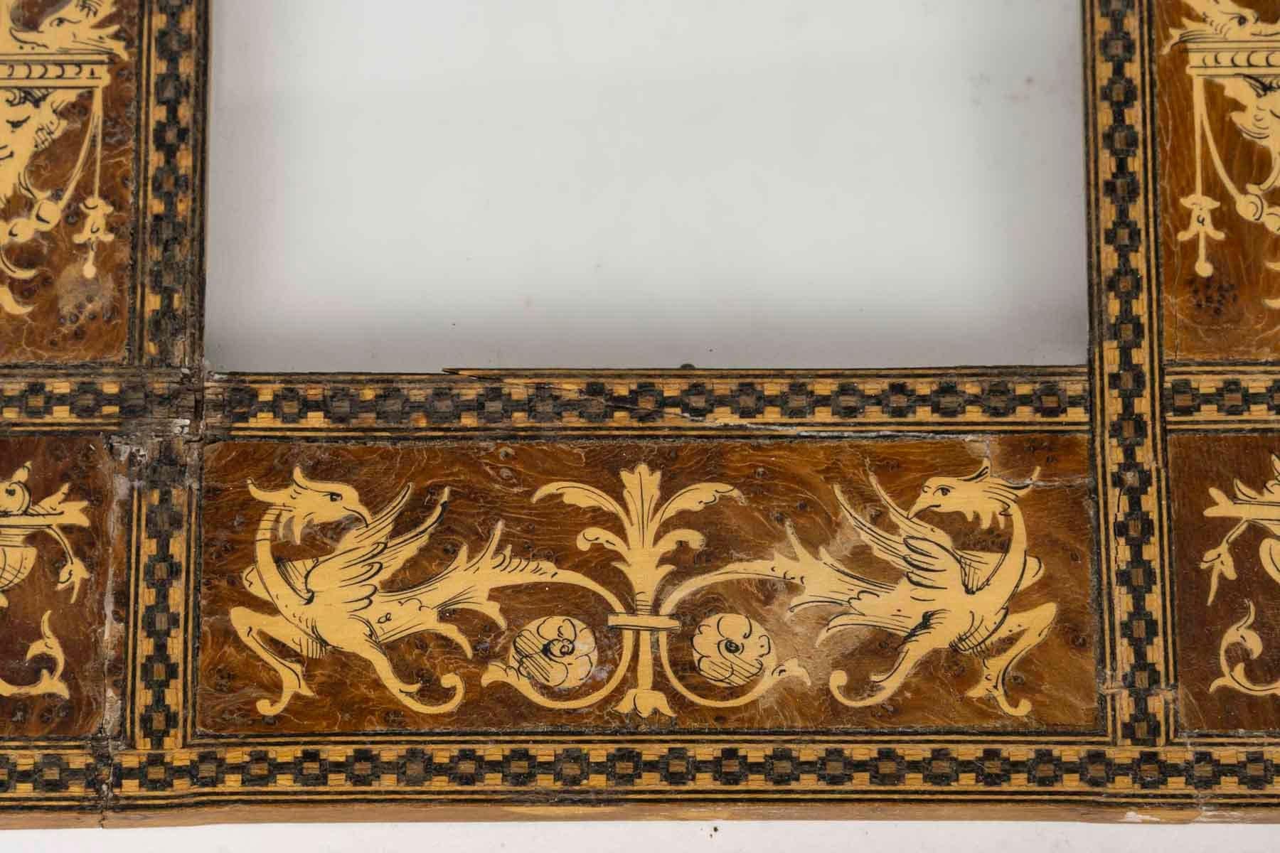 19th Century Italian Frame in Renaissance Style Wood Marquetry. For Sale 1
