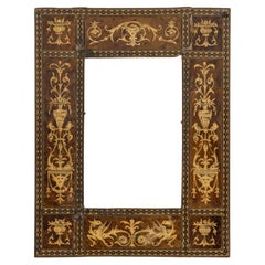 Antique 19th Century Italian Frame in Renaissance Style Wood Marquetry.