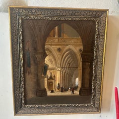 19th Century Italian Framed Oil On Canvas Depicting an Interior of a Church