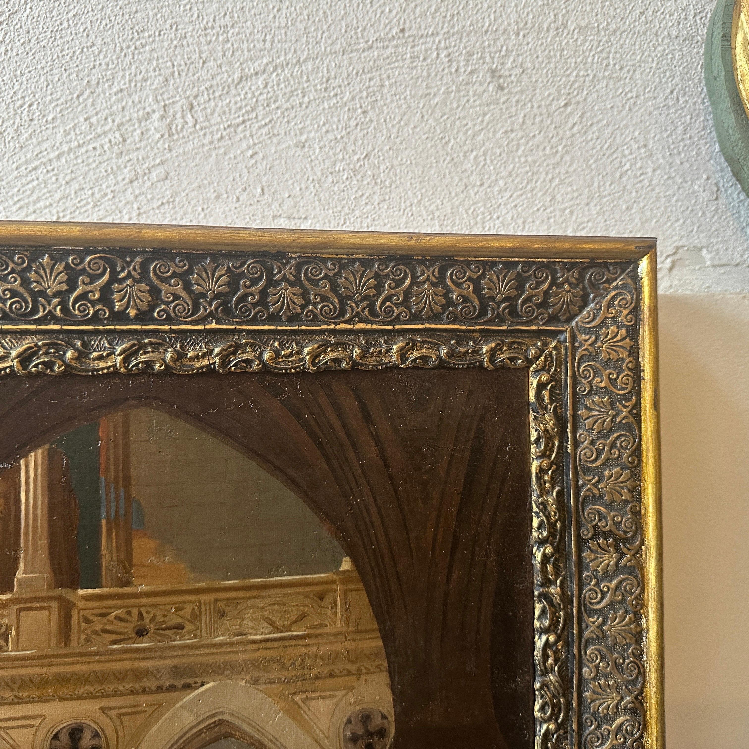 Italienisches gerahmtes Ölgemälde auf Leinwand aus dem 19. Jahrhundert, das ein Interieur einer Kirche darstellt im Zustand „Gut“ im Angebot in Catania, Sicilia