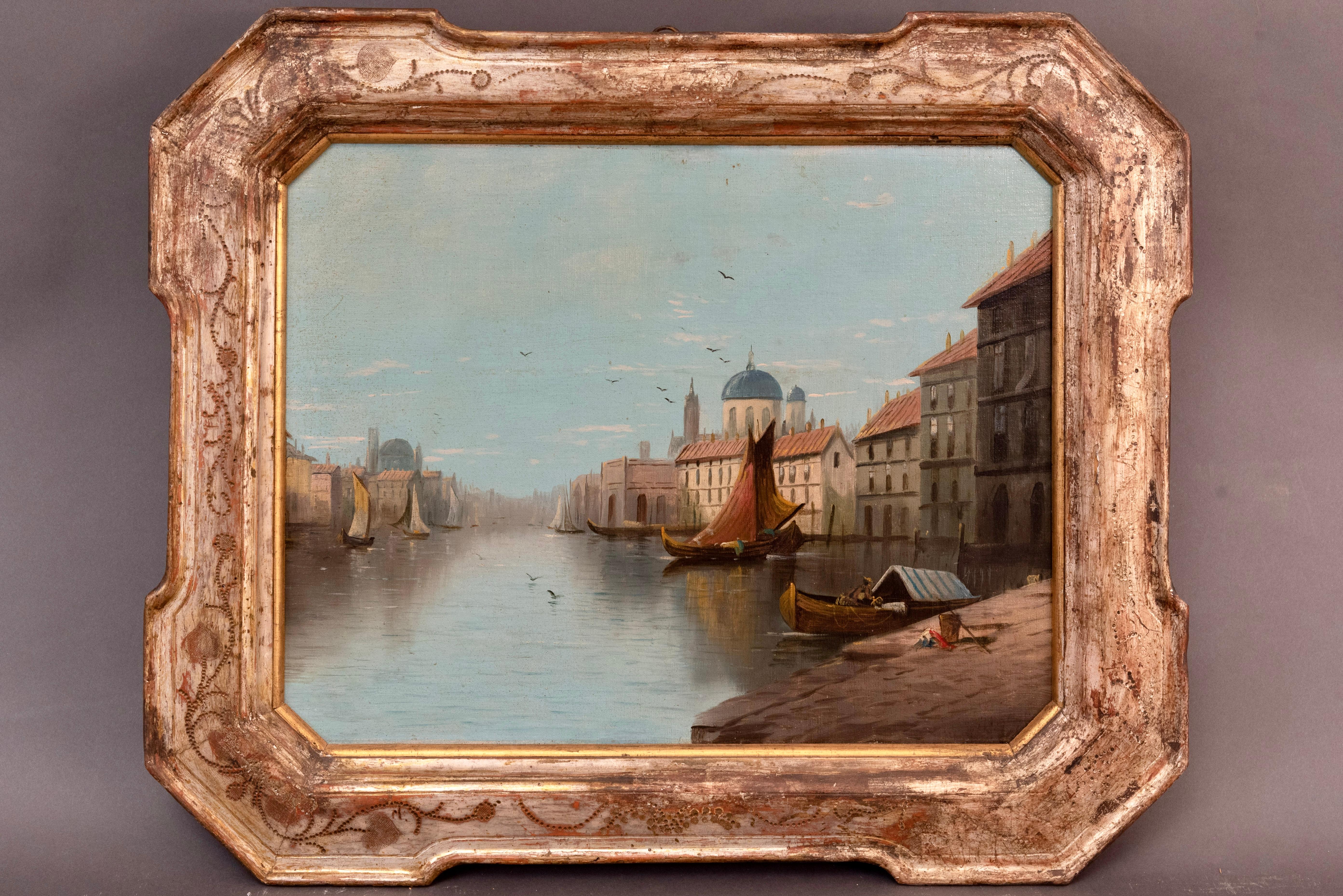 19th Century Classical Italian Framed Painting Landscape of Venice