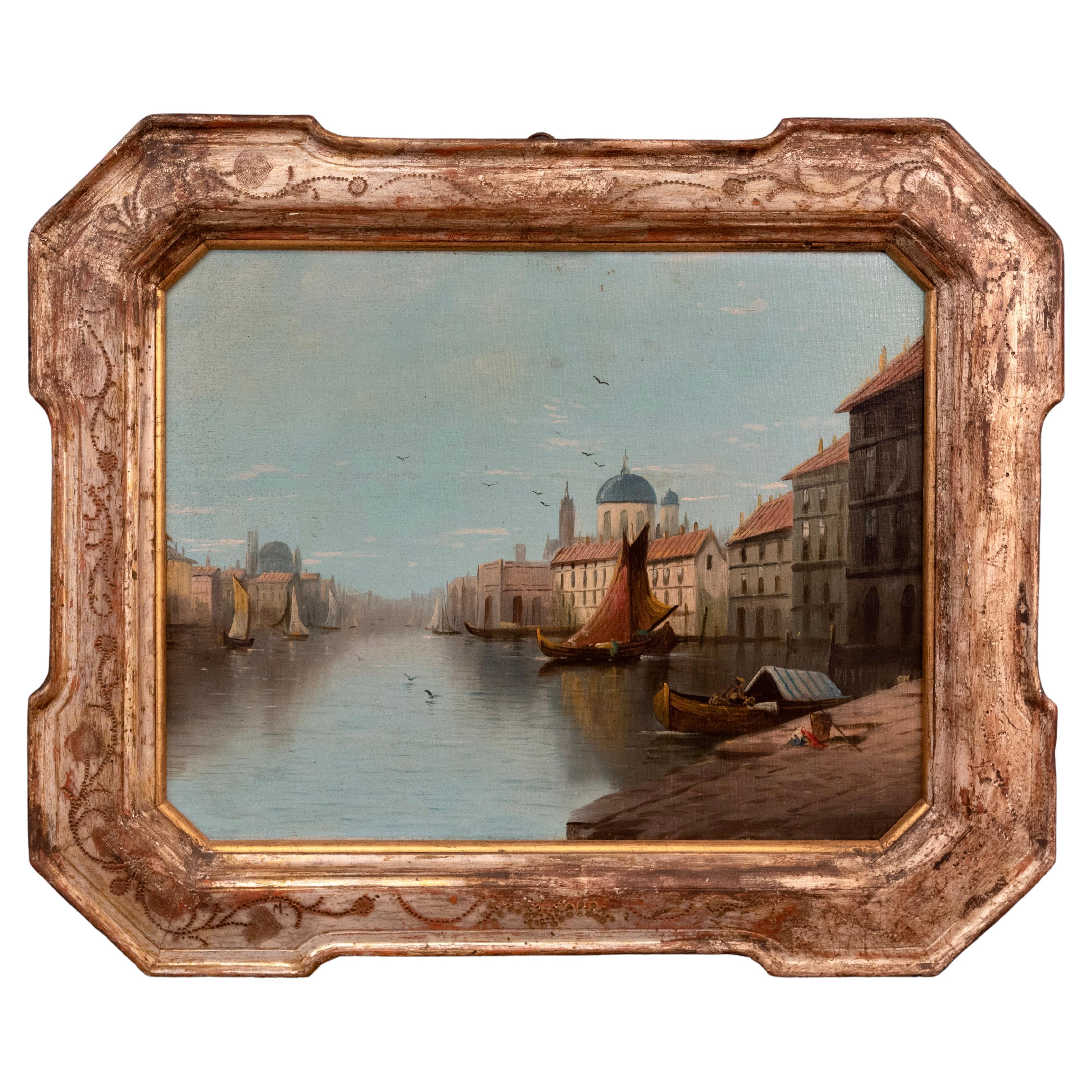 Classical Italian Framed Painting Landscape of Venice