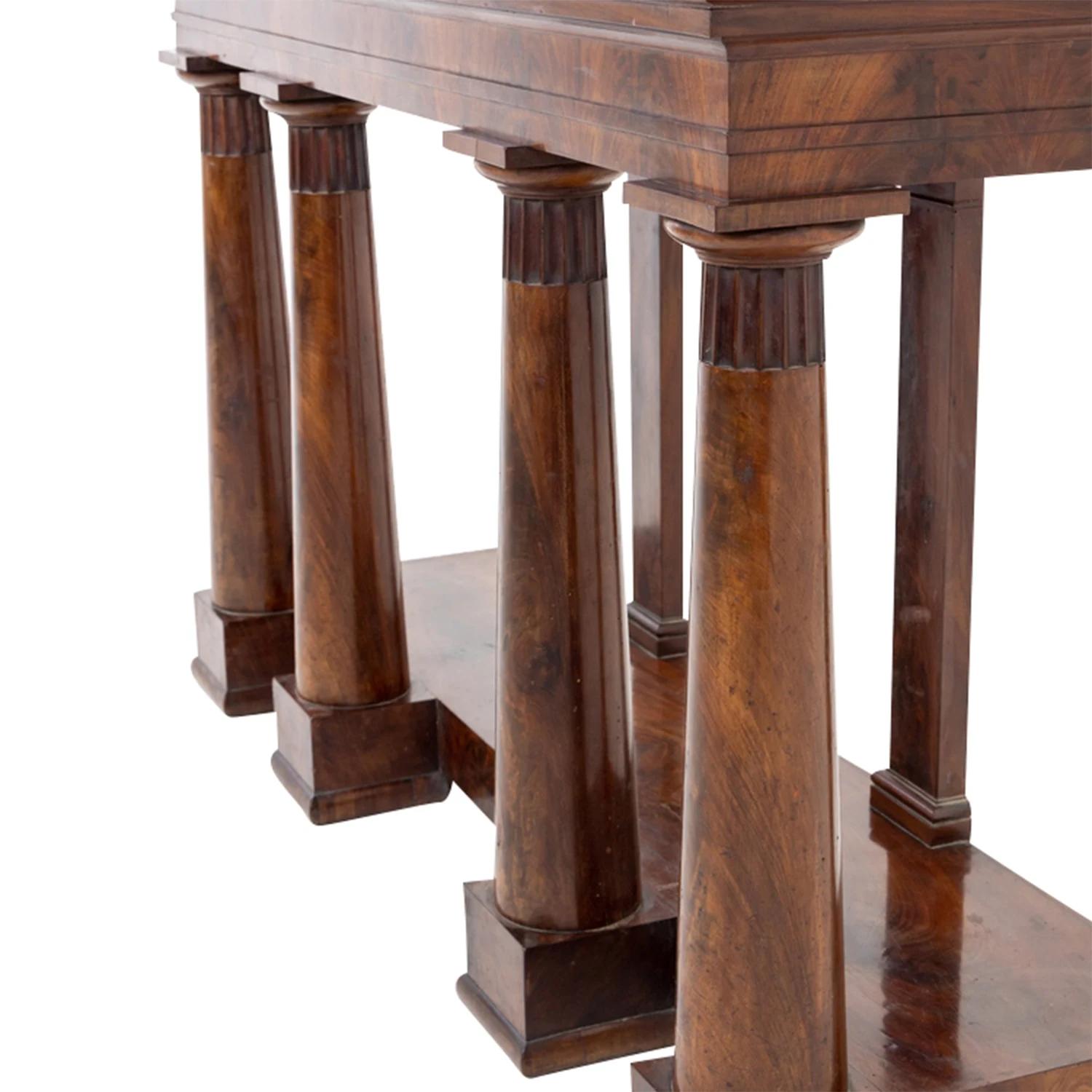 Marble 19th Century Italian Freestanding Mahogany Center Table - Antique Console Table For Sale