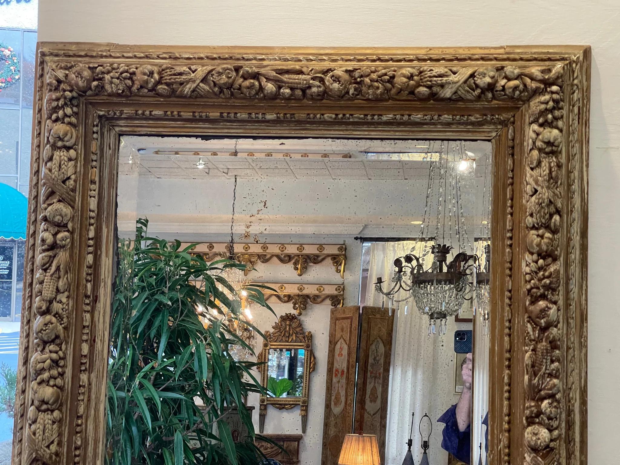 19th Century Italian Fruit Carved And Polychrome Tall Mirror 6