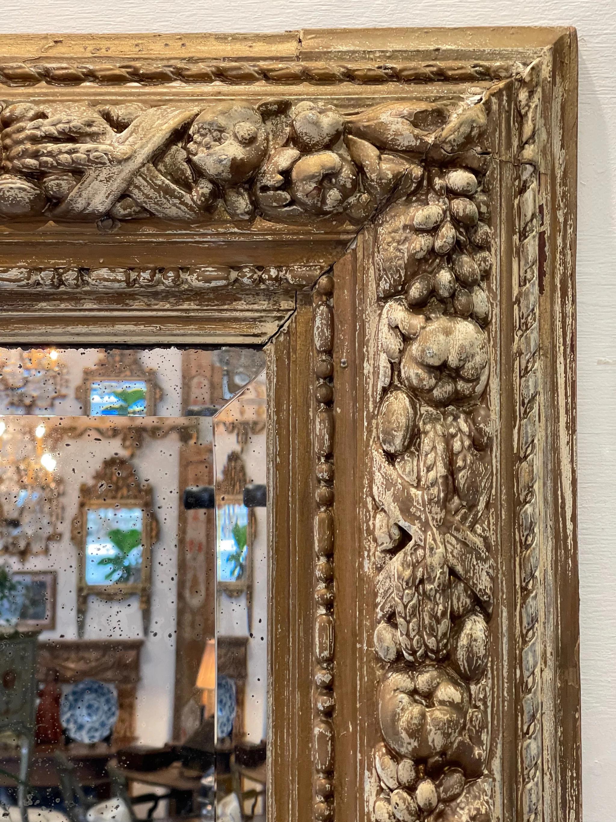 19th Century Italian Fruit Carved And Polychrome Tall Mirror 4