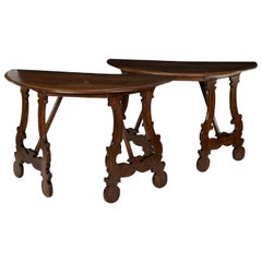 19th Century Italian Fruitwood Demilune Consoles