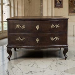 19th Century Italian Walnut and Inlaid Bow Front Commode