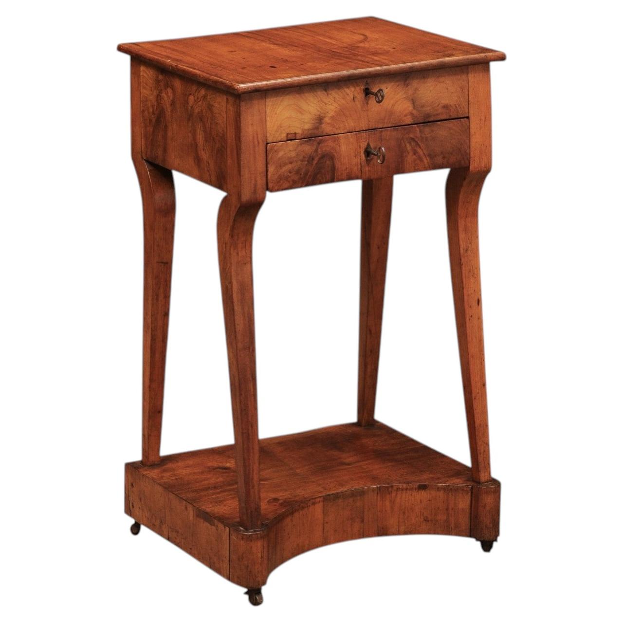 19th Century Italian Fruitwood Work Side Table with Lift Top and Drawer For Sale