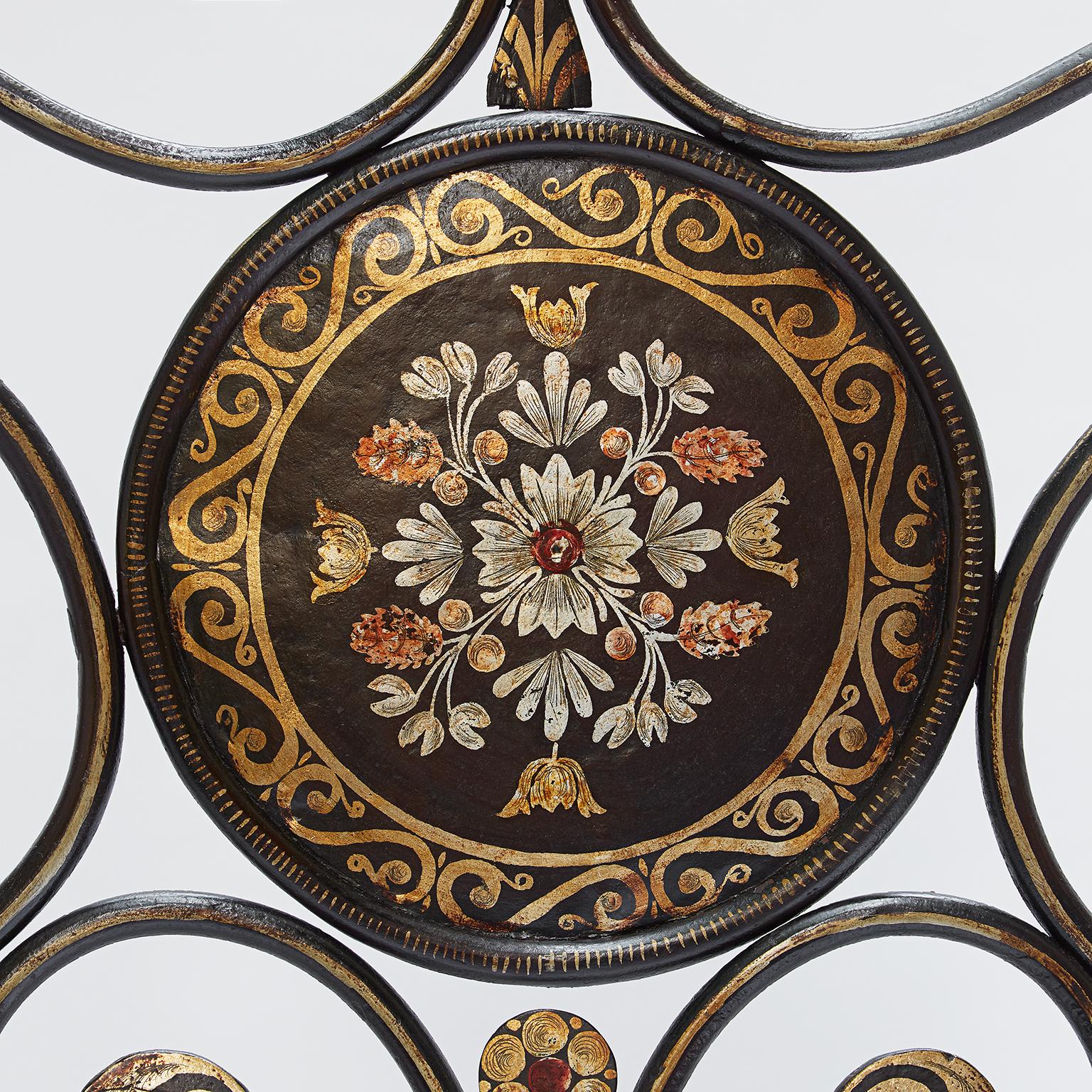 Gilt 19th Century Italian Genoese Wrought Iron Full-size Bed with Floral Painting