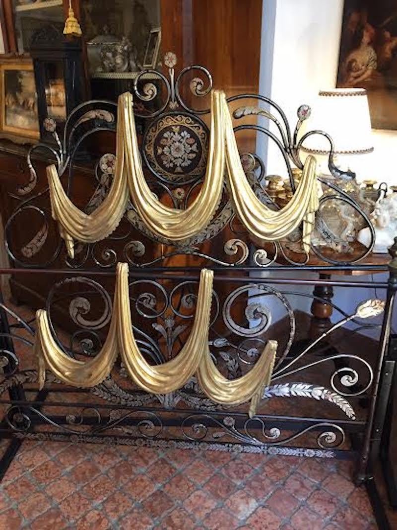 19th Century Italian Genoese Wrought Iron Full-size Bed with Floral Painting For Sale 2